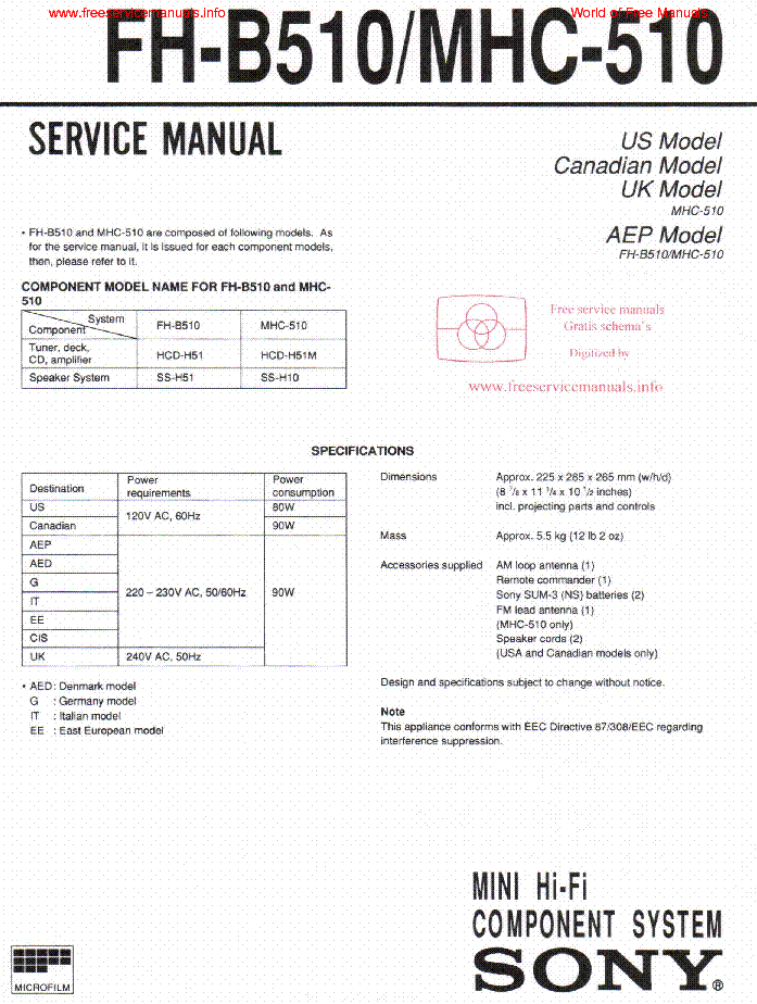 SONY FH-B510 MHC-510 SUPPLEMENT service manual (1st page)