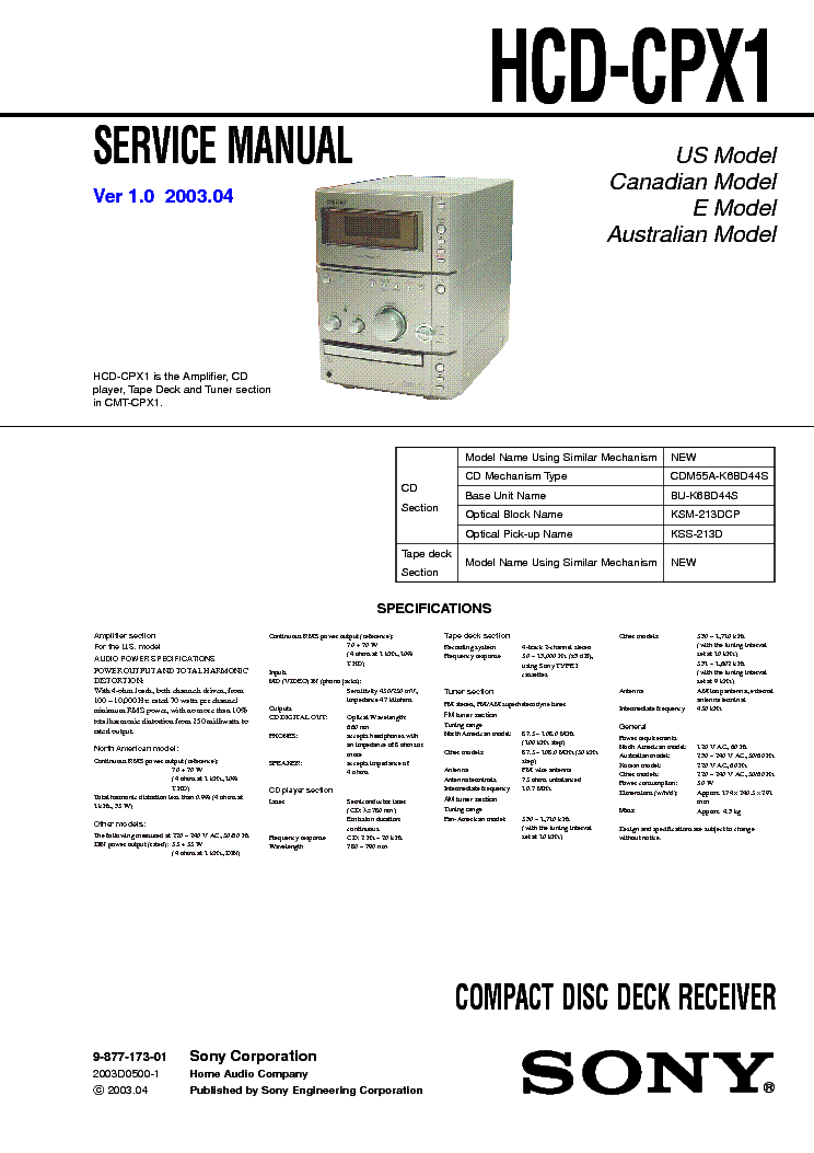 SONY HCD-CPX1 VER-1.0 service manual