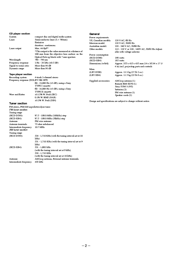 SONY HCD-D590 XB4 service manual (2nd page)