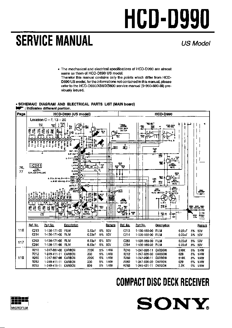 SONY HCD-D990 SCH service manual (1st page)