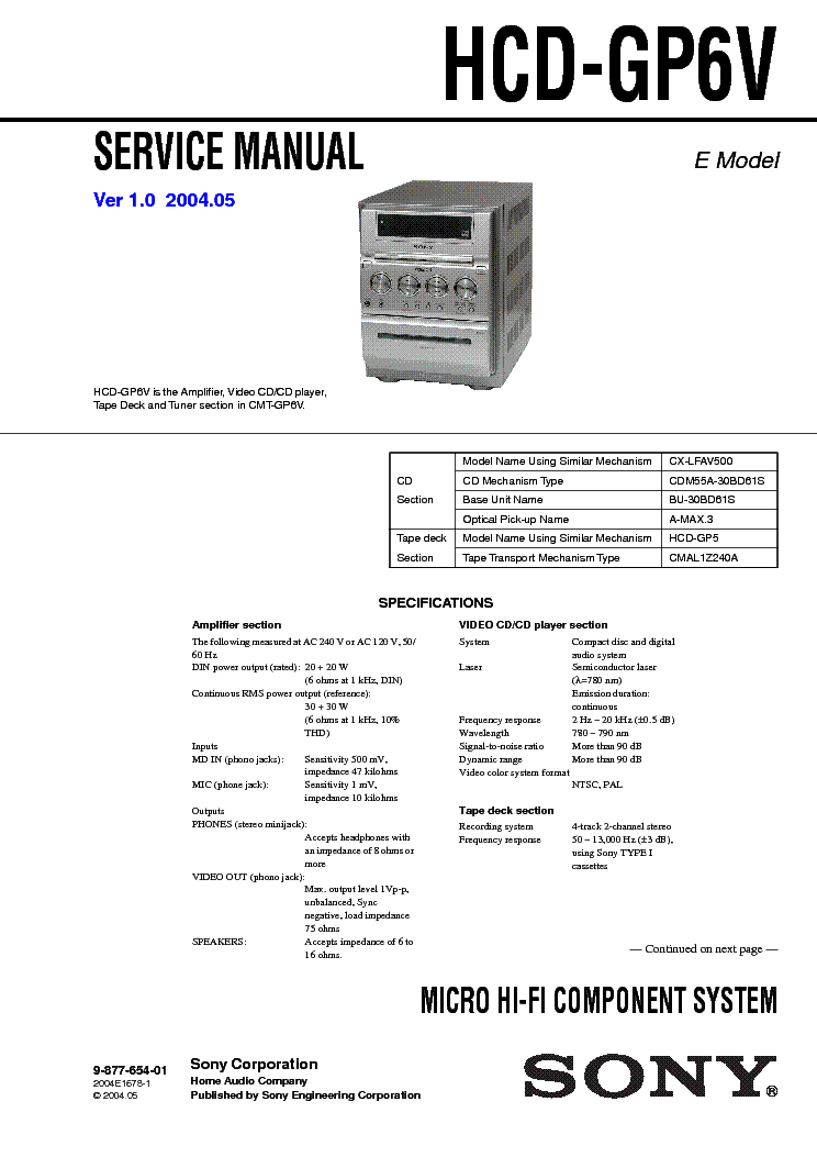 SONY HCD-GP6V VER-1.0 service manual (1st page)