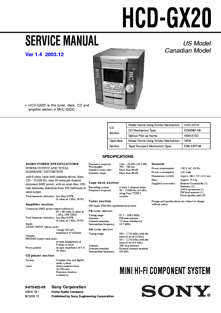 SONY HCD-GX20 VER-1.4 SM service manual