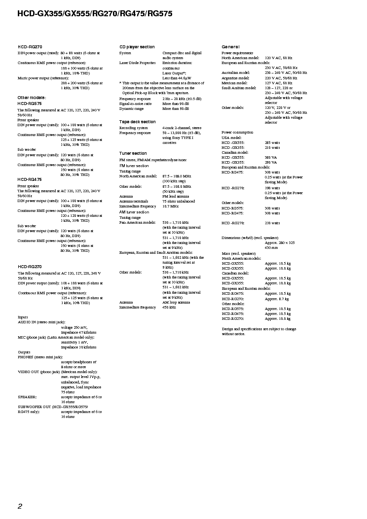 SONY HCD-GX355,GX555,RG270,RG475,RG575 VER1.4 SM service manual (2nd page)