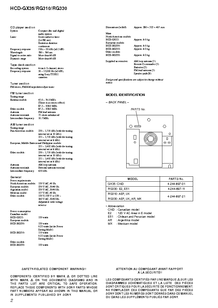 SONY HCD-GX35 RG310 RG330 VER1.0 SM service manual (2nd page)