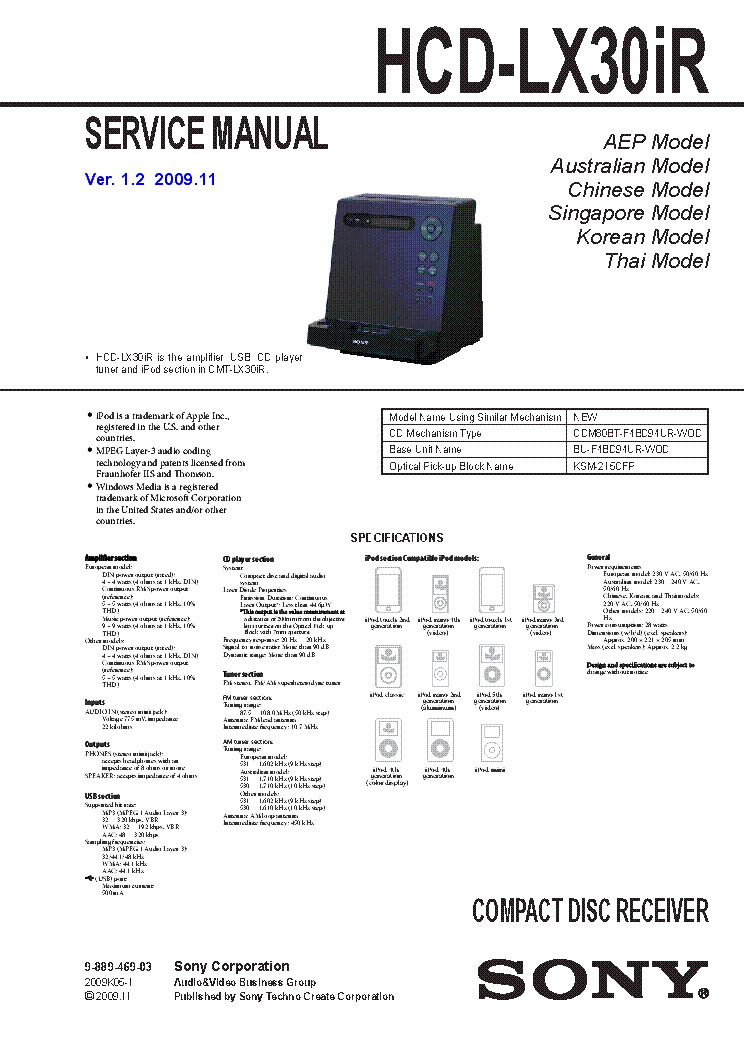 SONY HCD-LX30IR VER.1.2 SM service manual (1st page)