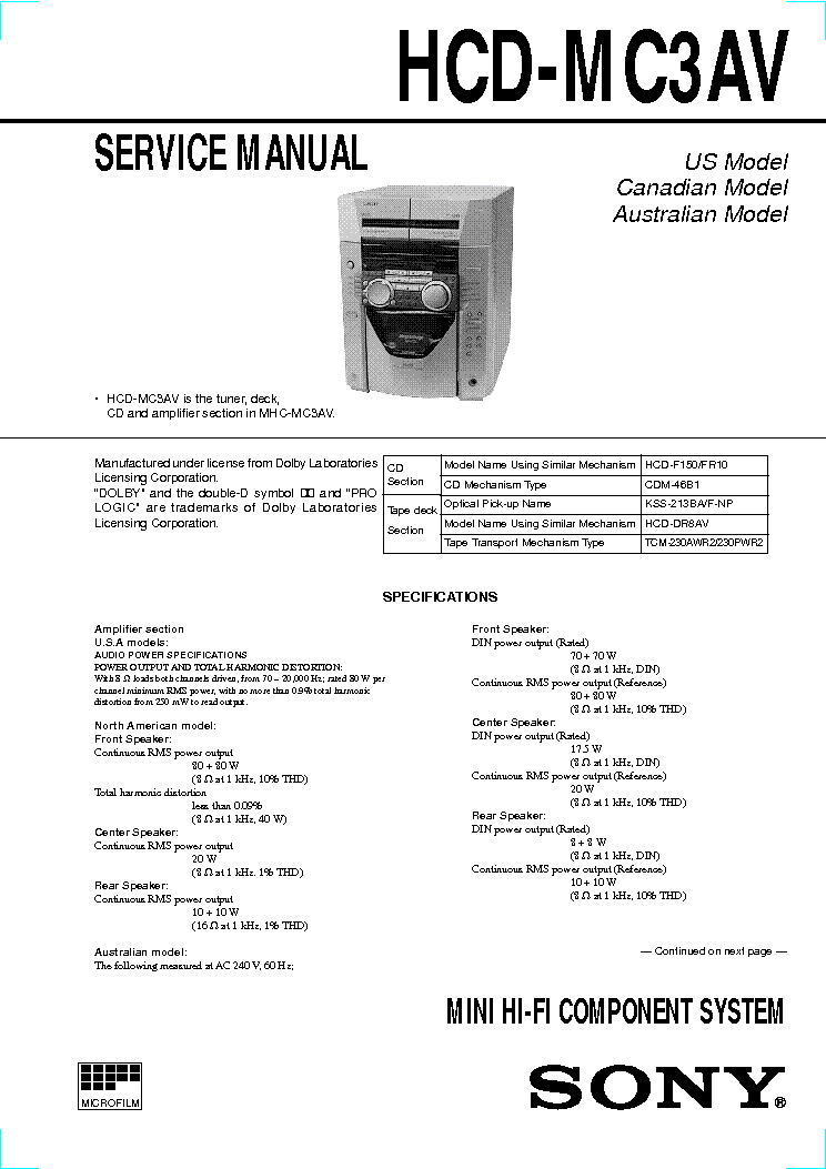 SONY HCD-MC3AV service manual (1st page)