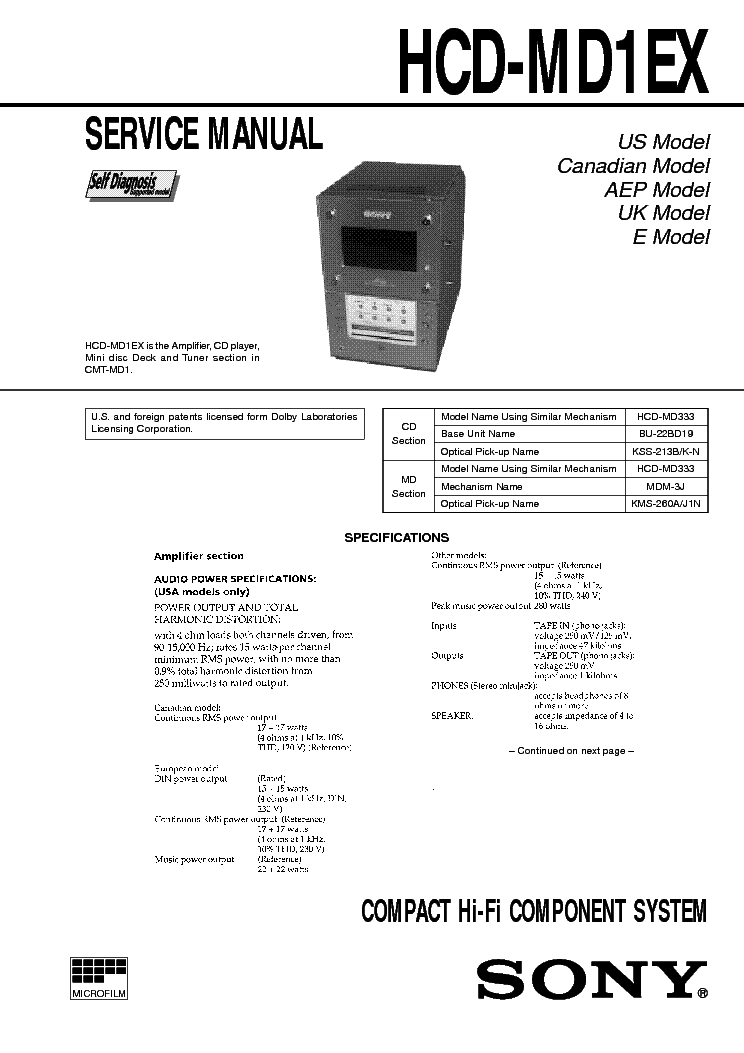 SONY HCD-MD1EX service manual (1st page)