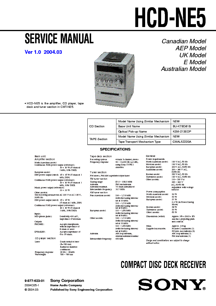 SONY HCD-NE5 service manual (1st page)