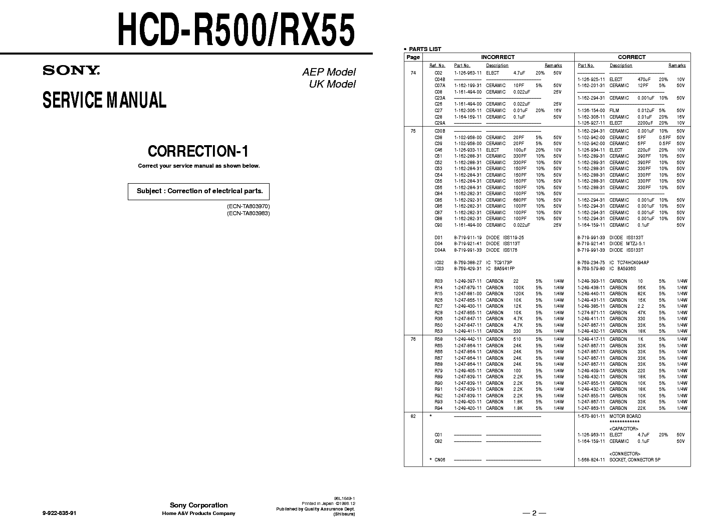 SONY HCD-R500 RX55 SCH service manual (1st page)