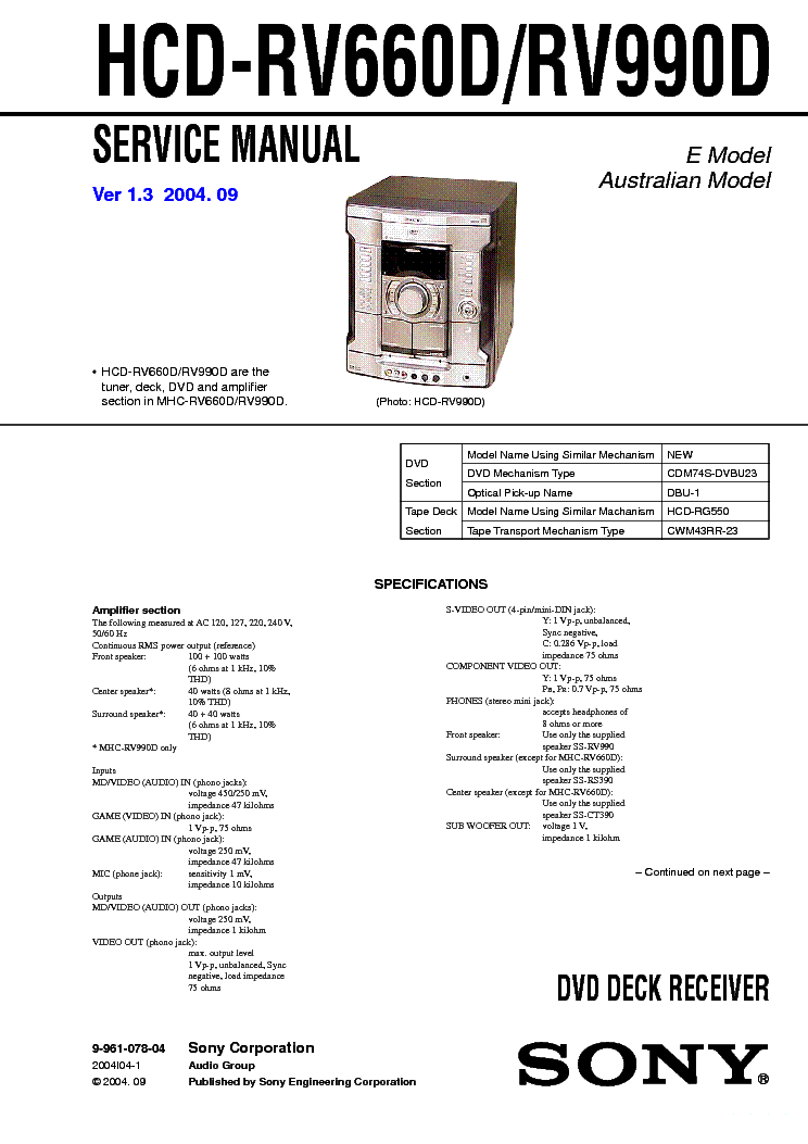 SONY HCD-RV660D RV990D VER1.3 service manual (1st page)