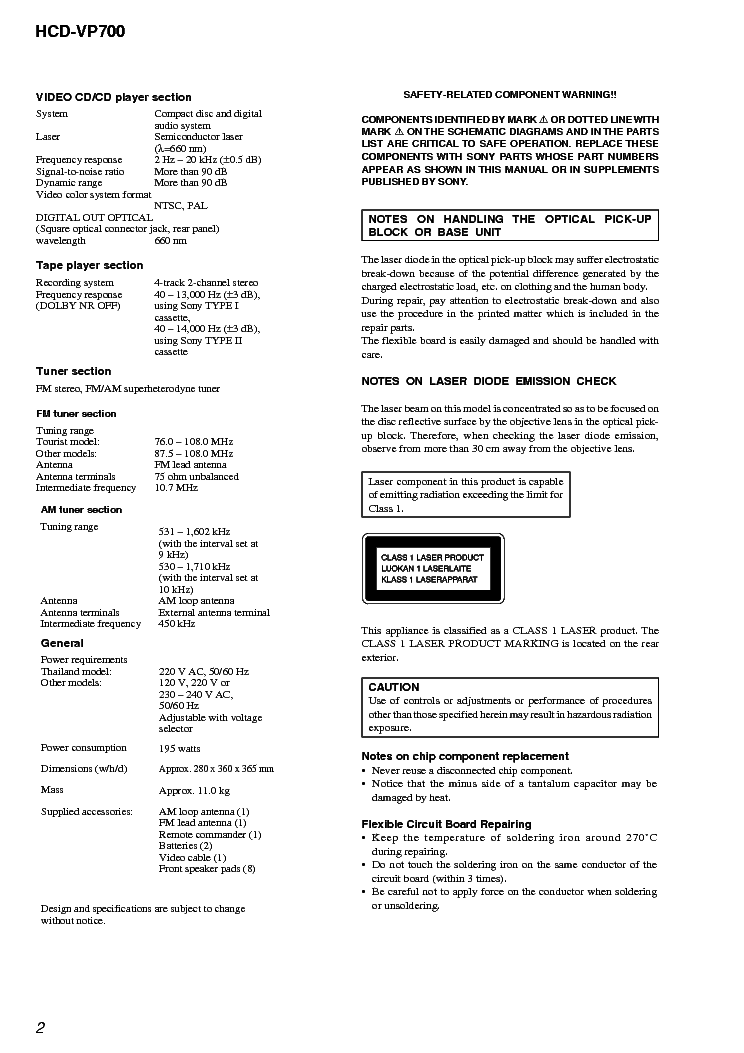 SONY HCD-VP700 service manual (2nd page)