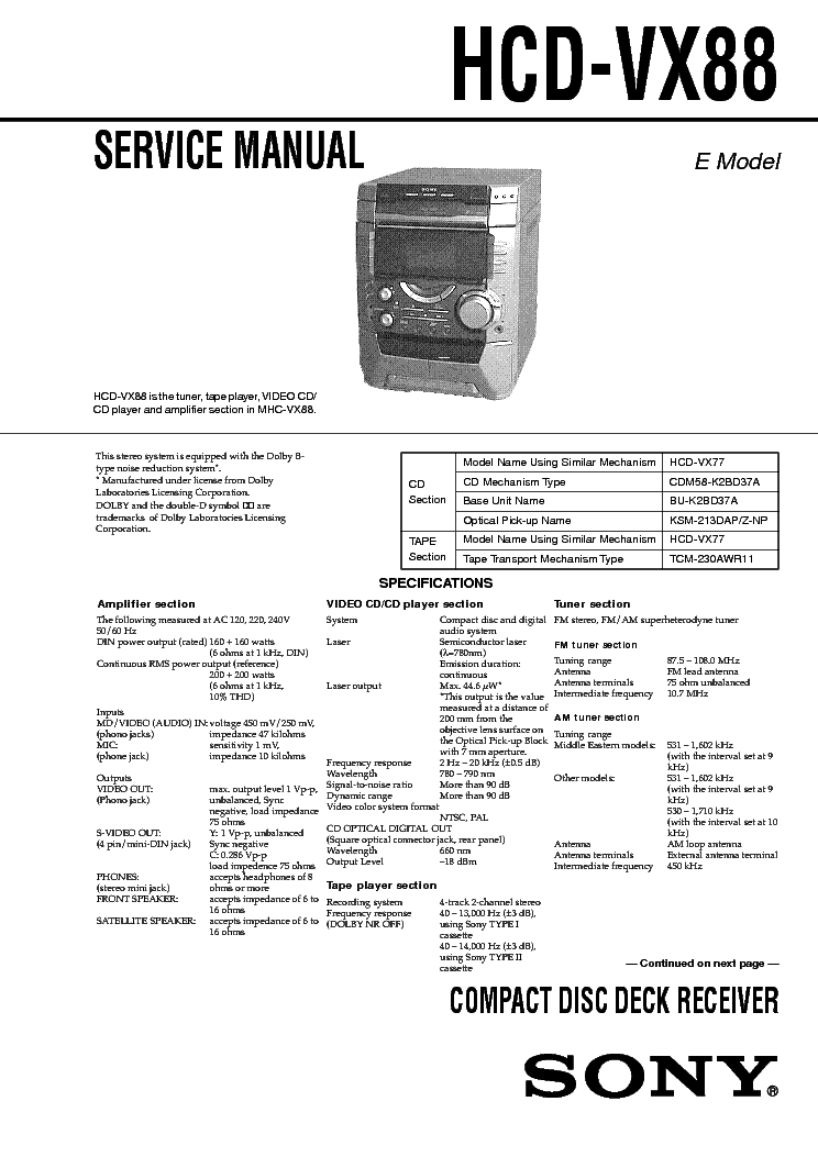 SONY HCD-VX88 service manual (1st page)