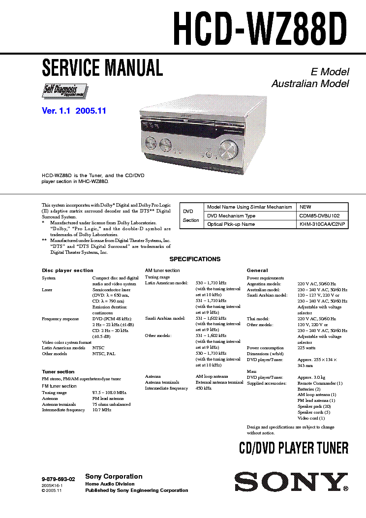 SONY HCD-WZ88D VER1.1 service manual (1st page)