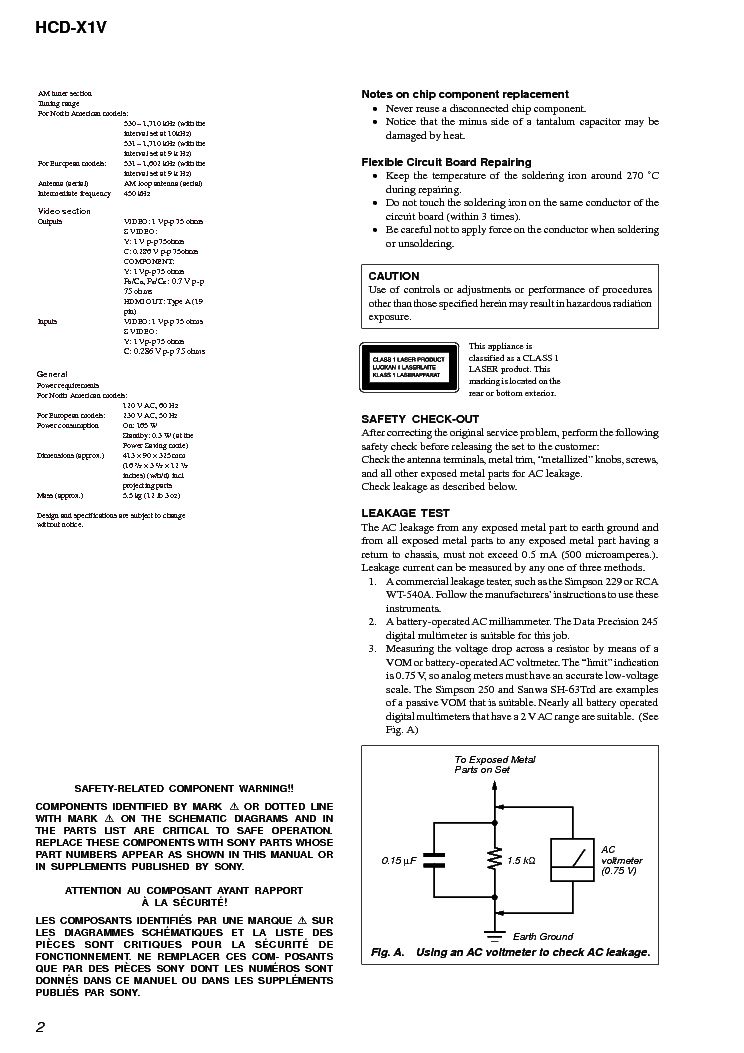 SONY HCD-X1V V.1.0 service manual (2nd page)