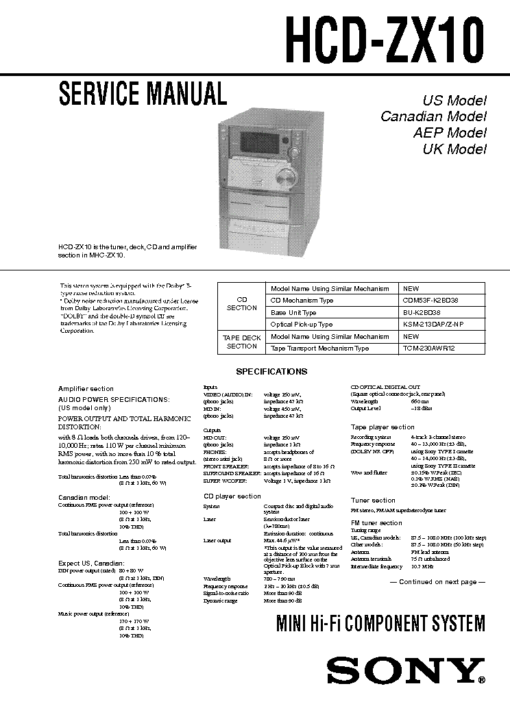 SONY HCD-ZX10 SM service manual (1st page)