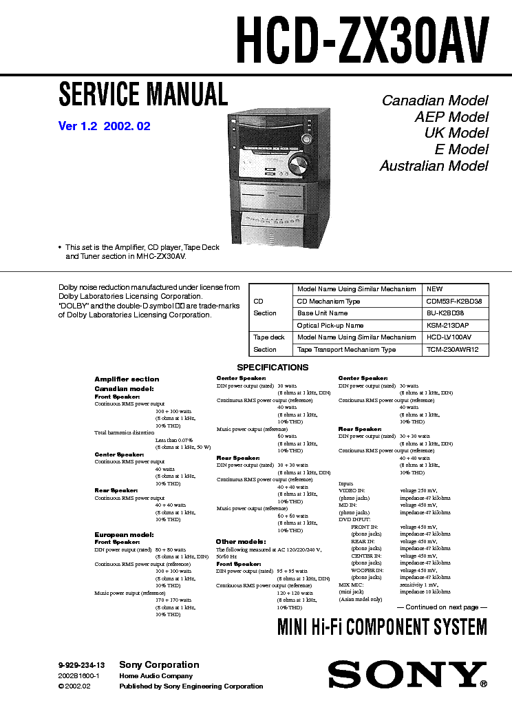 SONY HCD-ZX30AV service manual (1st page)