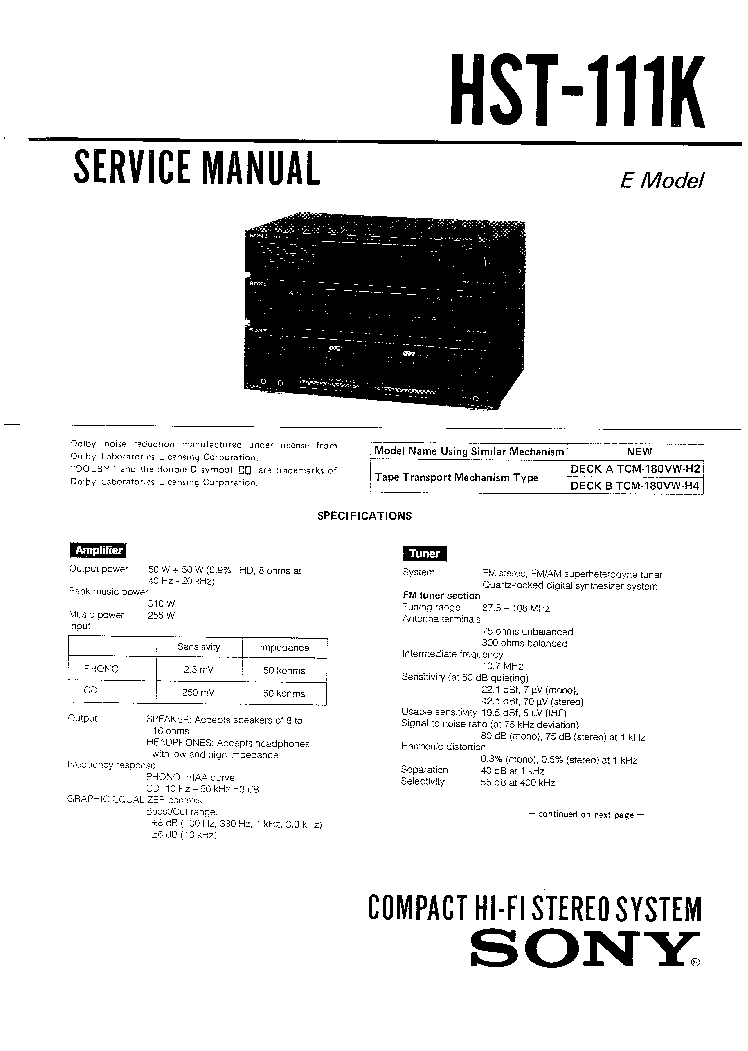 SONY HST-111K SM service manual (1st page)
