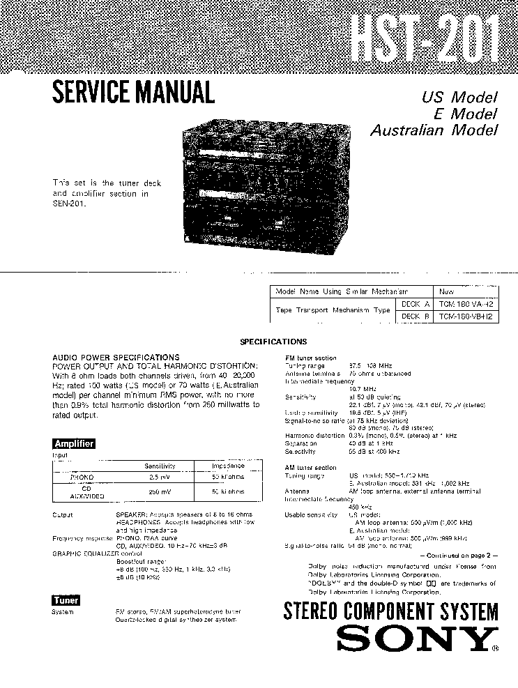 SONY HST-201 SEN-201 SM service manual (1st page)