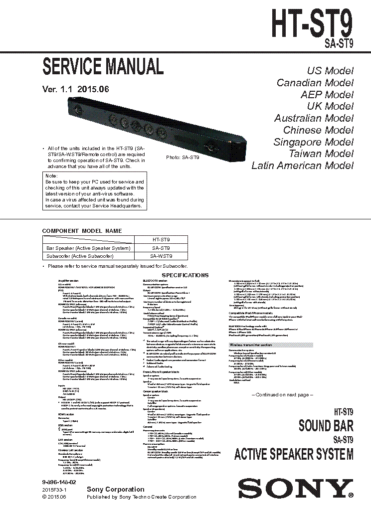 SONY HT-ST9 VER.1.1 service manual (1st page)