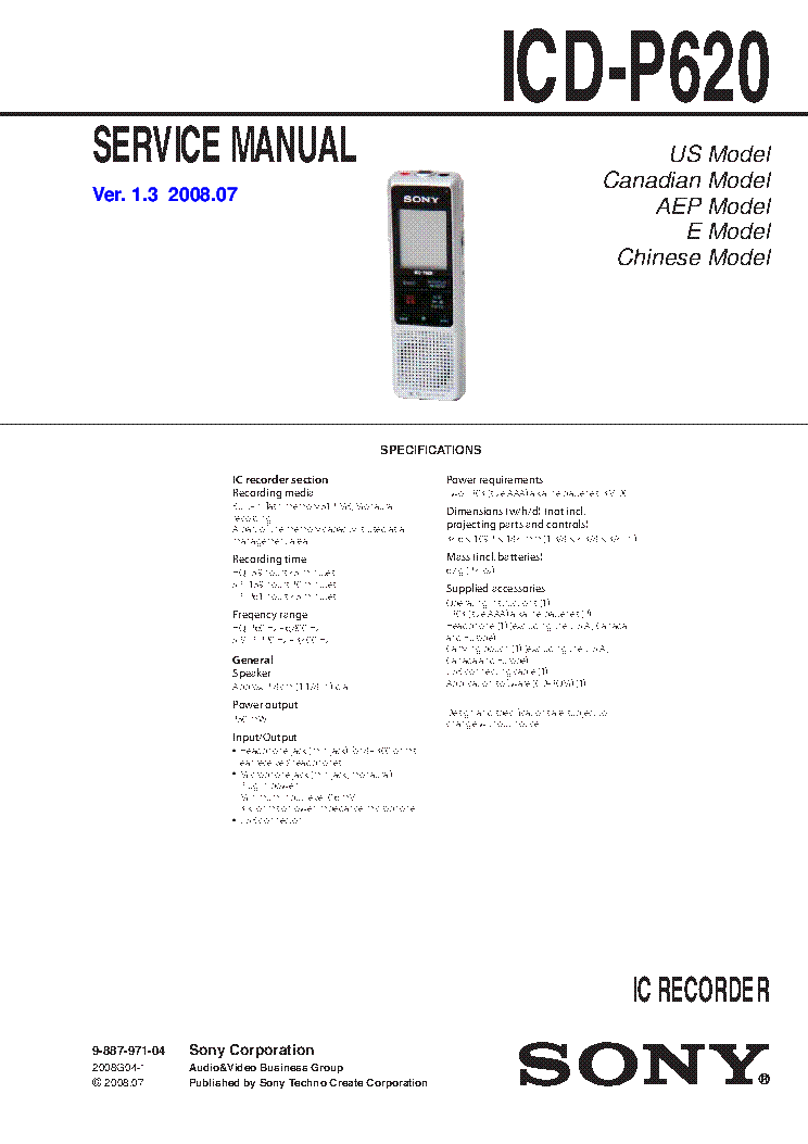 sony icd p620 manual