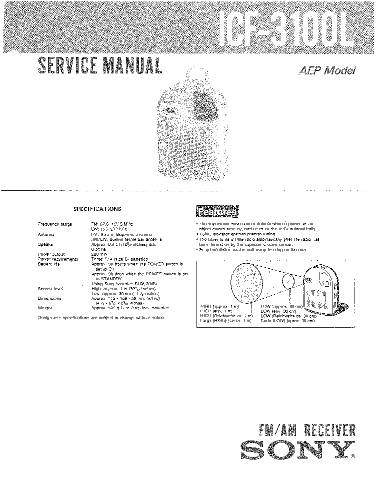SONY ICF-3100L service manual (1st page)