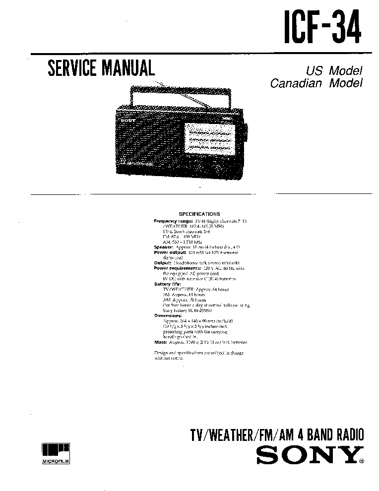 SONY ICF-34 service manual (1st page)