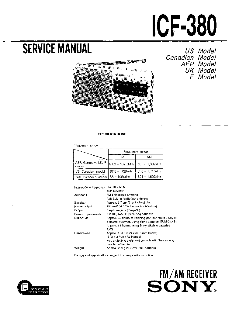 SONY ICF-380 service manual (1st page)