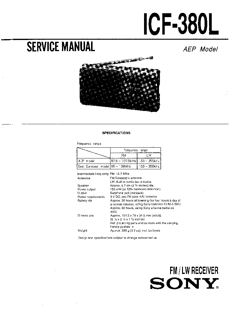 SONY ICF-380L service manual (1st page)