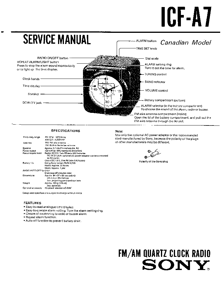 SONY ICF-A7 service manual (1st page)