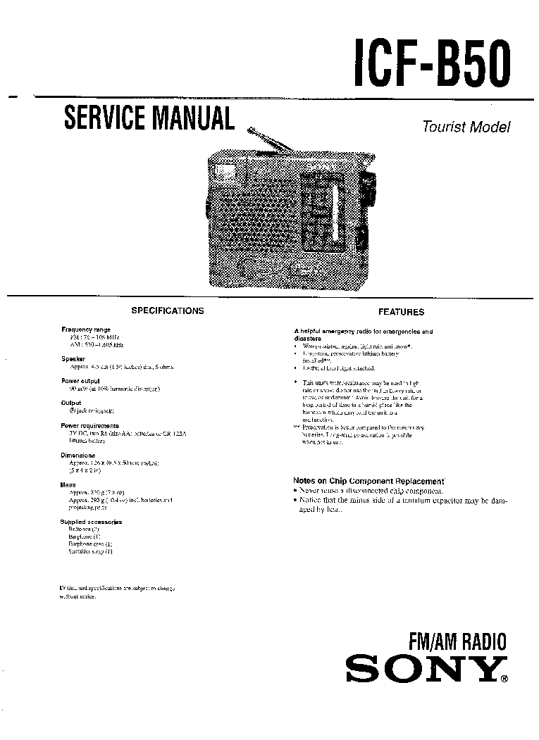SONY ICF-B50 SM service manual (1st page)