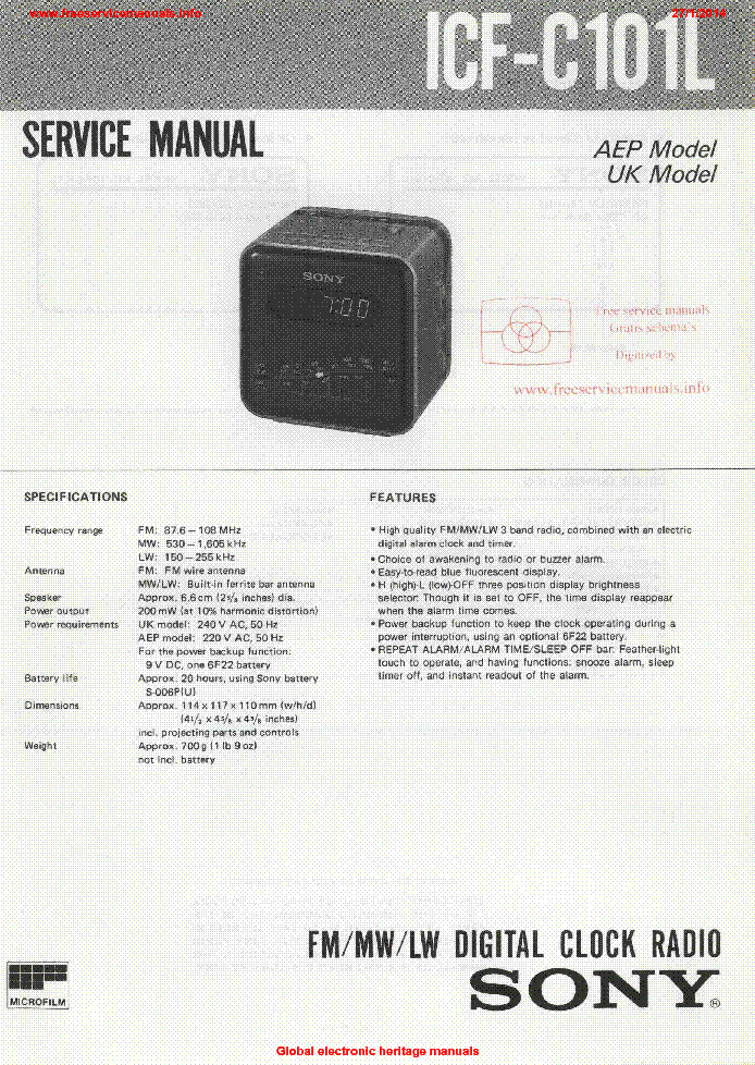 SONY ICF-C101L service manual (1st page)