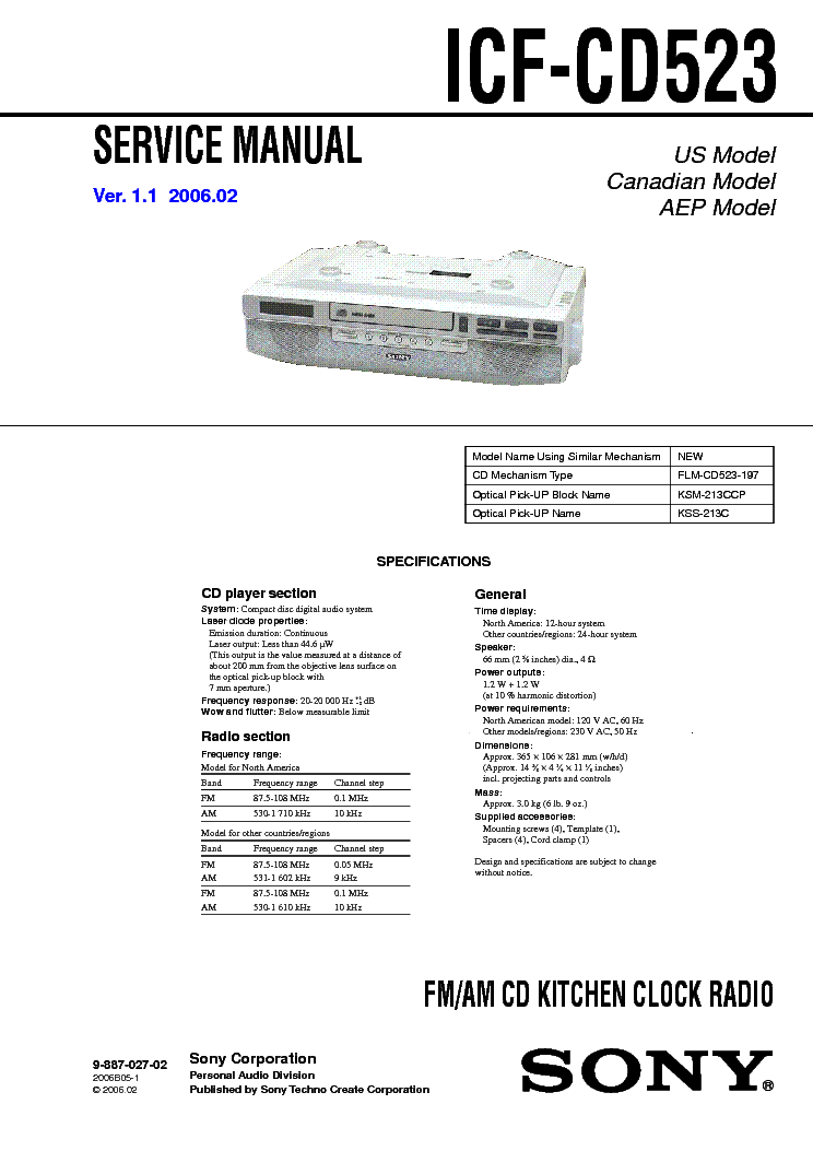 SONY ICF-CD523 VER-1.1 SM service manual