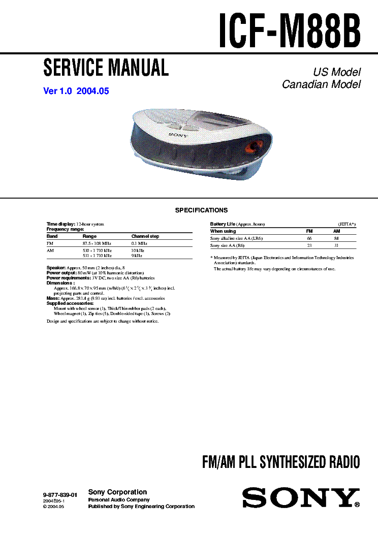 SONY ICF-M88B VER.1.0 service manual