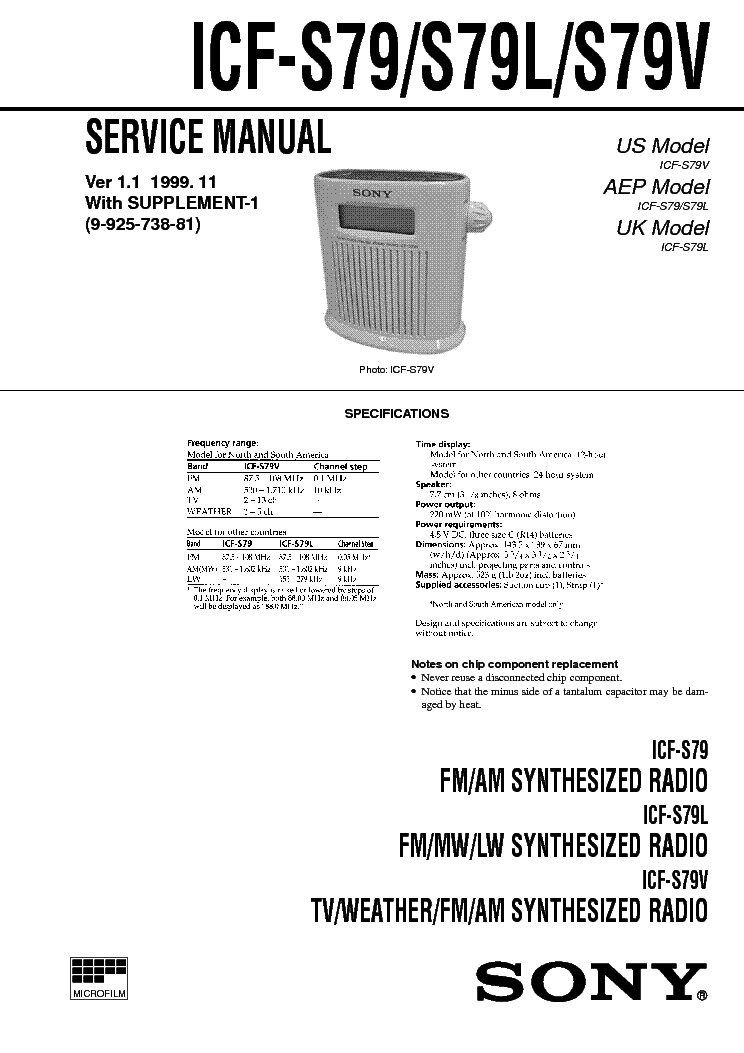 SONY ICF-S79 S79L-S79V SM service manual