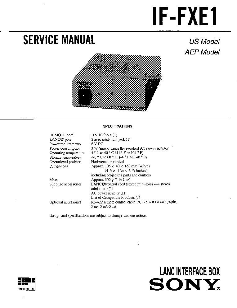 SONY IF-FXE1 service manual (1st page)