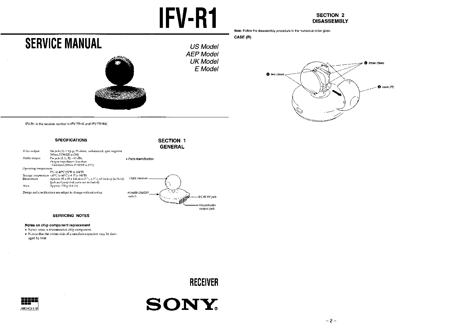 SONY IFV-R1 SM service manual (1st page)