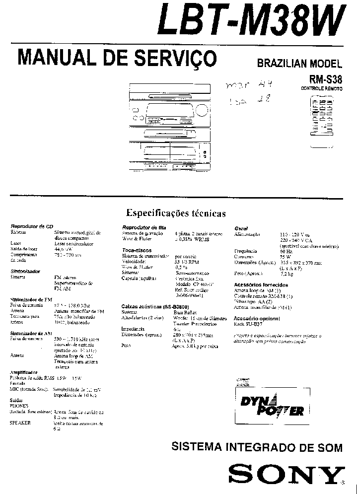 SONY LBT-M38W service manual (1st page)