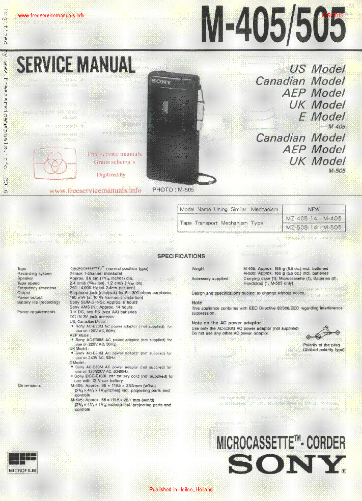 SONY M-405 M-505 SM service manual (1st page)