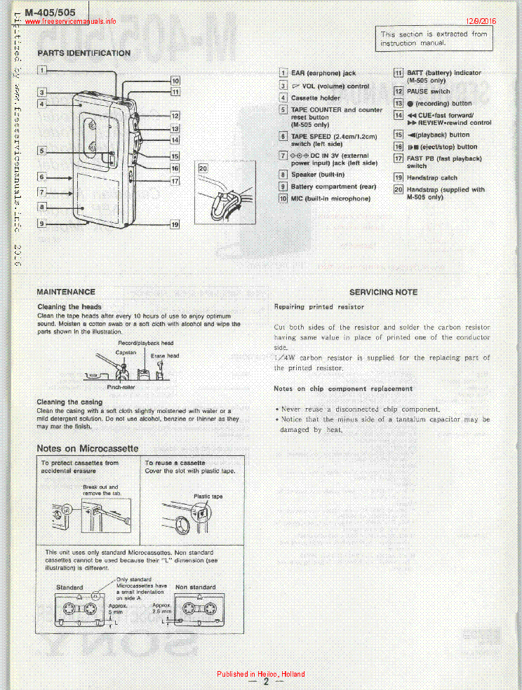 SONY M-405 M-505 SM service manual (2nd page)
