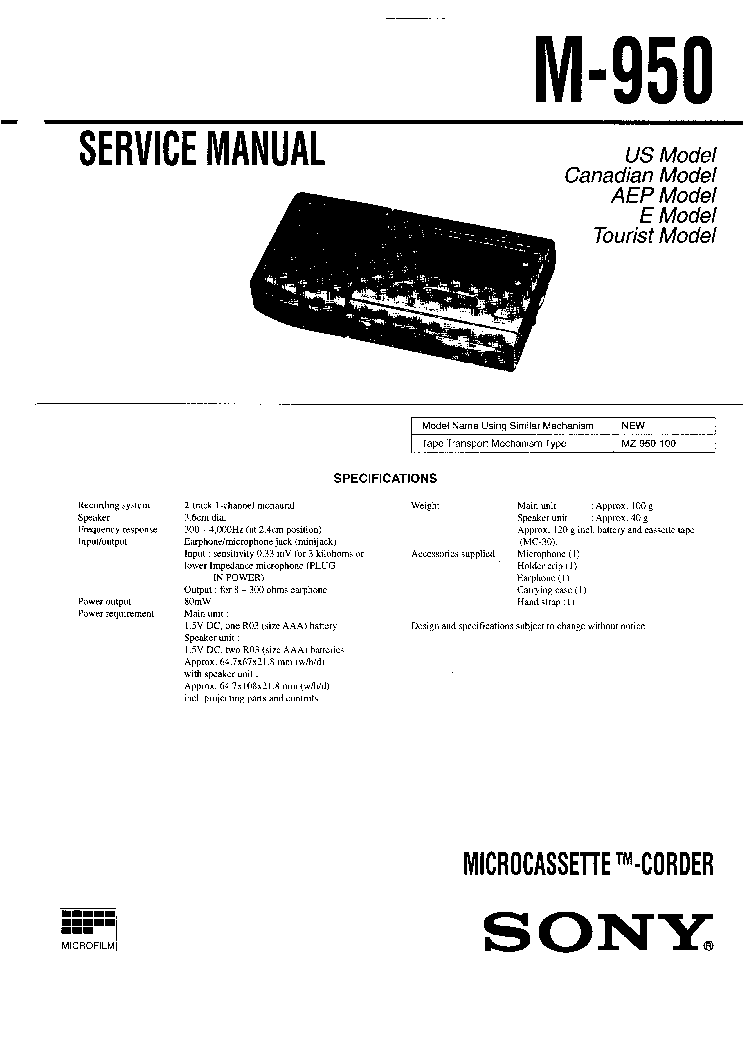 SONY M-950 SM service manual (1st page)