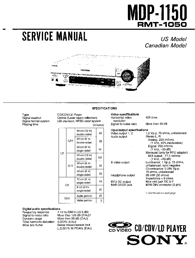 SONY MDP-1150 SM service manual