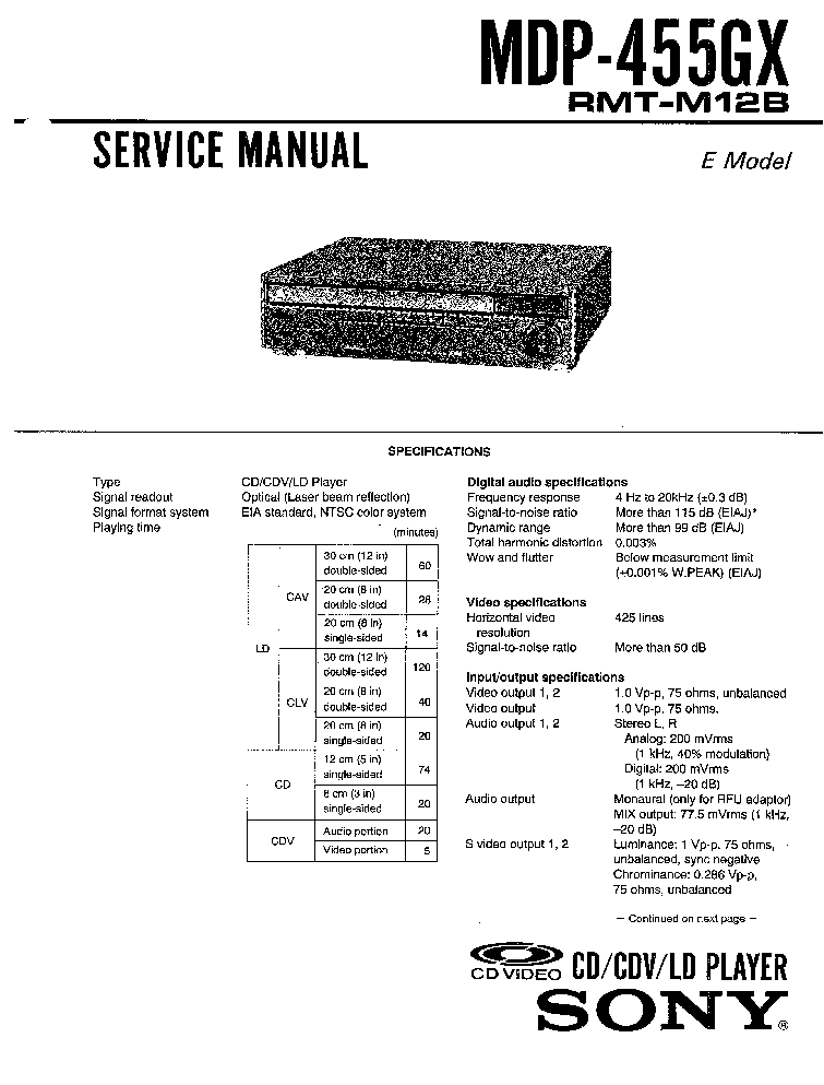 SONY MDP-455GX SM service manual