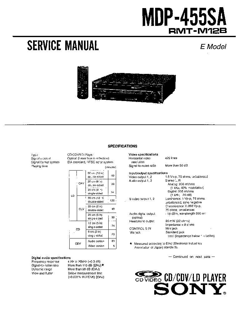 SONY MDP-455SA SM service manual