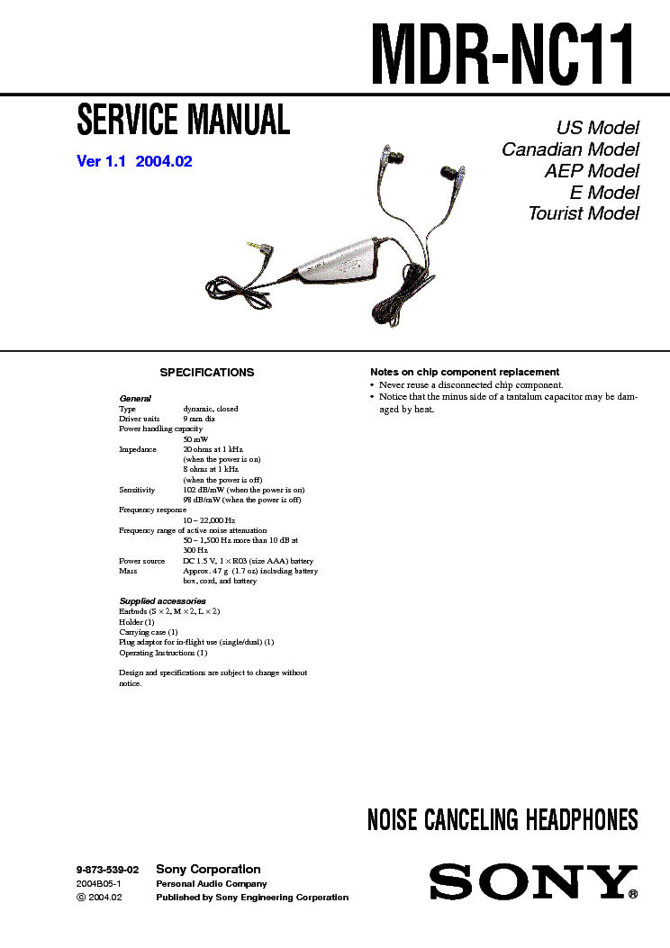SONY MDR-NC11 VER.1.1 service manual
