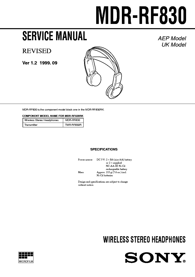 SONY MDR-RF830 SM service manual (1st page)