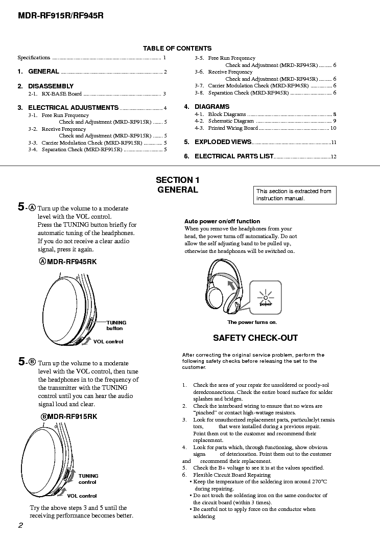 SONY MDR-RF915R-RF945R service manual (2nd page)