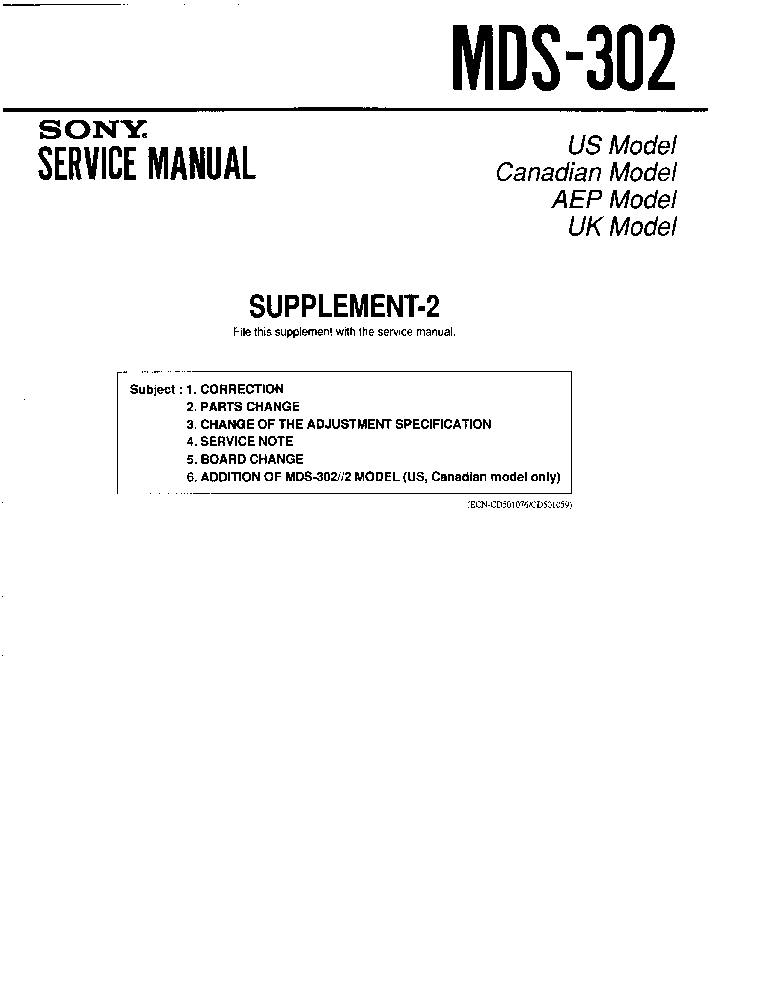 SONY MDS-302 SUPP2 SM service manual (1st page)