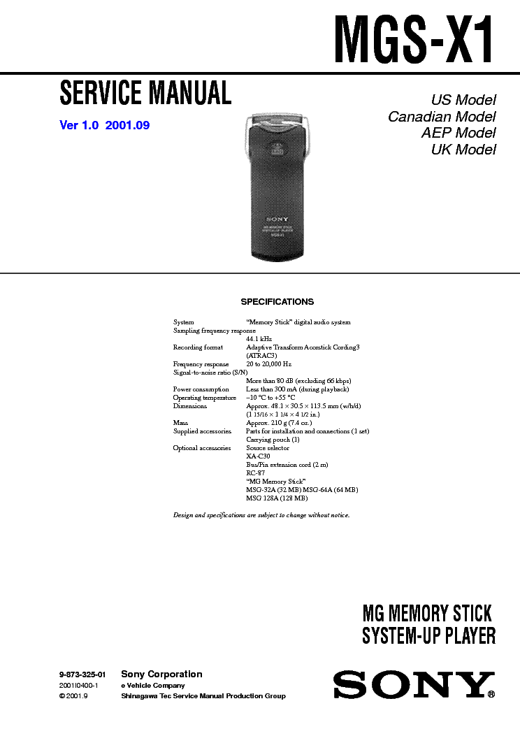 SONY MGS-X1 SM service manual (1st page)