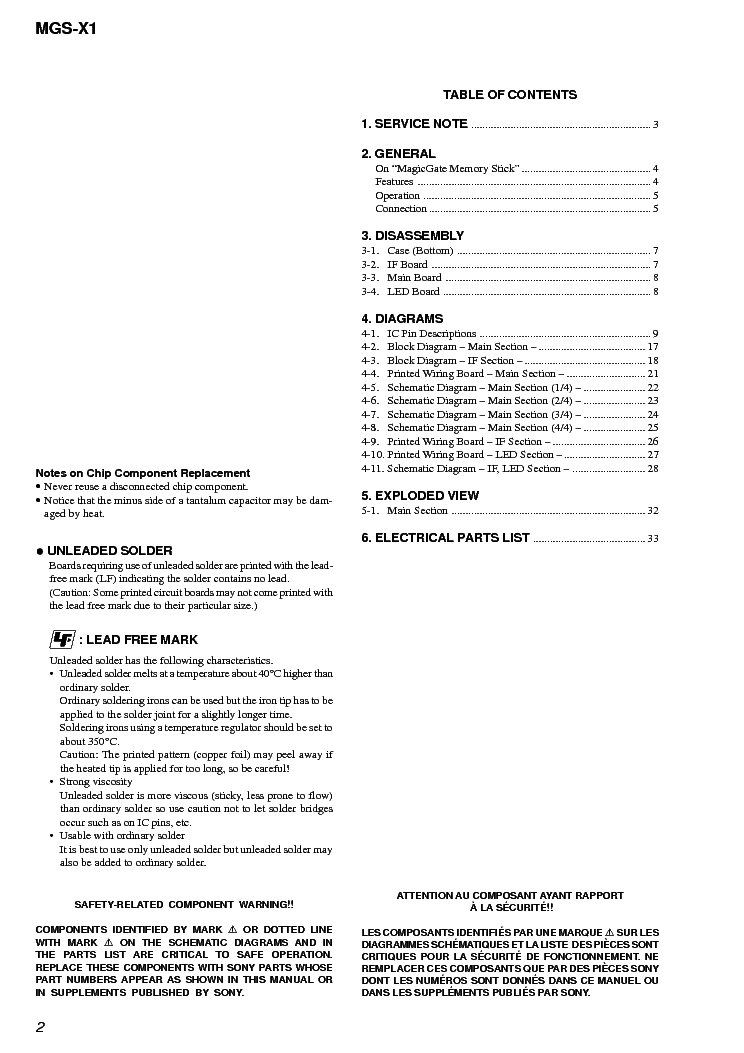 SONY MGS-X1 SM service manual (2nd page)