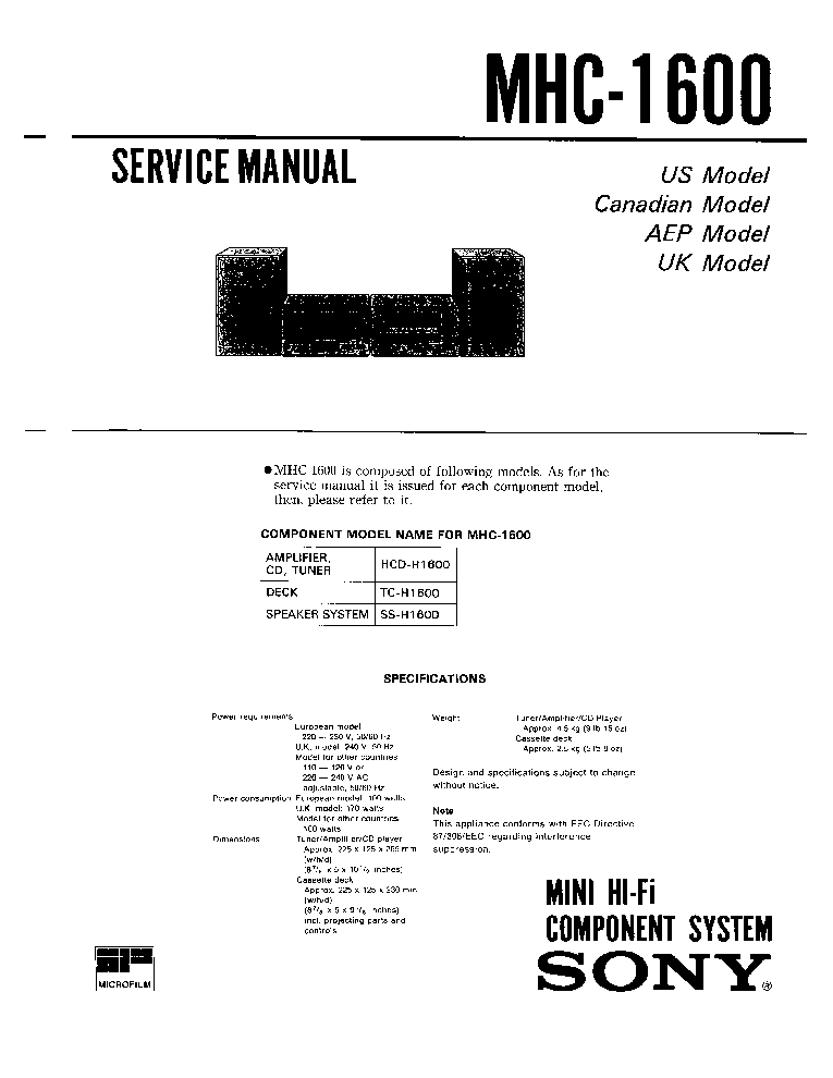 SONY MHC-1600 SM service manual
